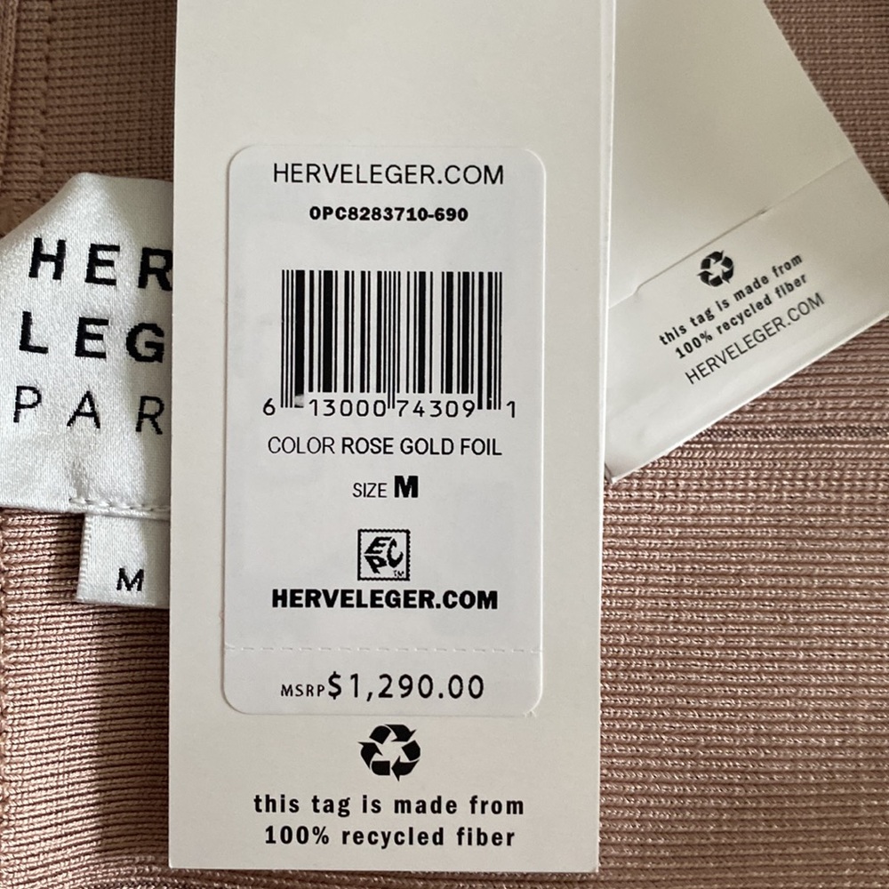 Herve Leger Rose Gold Criss Cross off the Shoulder Bandage Dress NWT - Picture 10 of 10